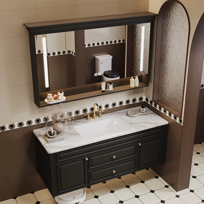 product popular oak retro wall mounted bathroom cabinet combination bathroom textured vanity with intelligent mirror-8