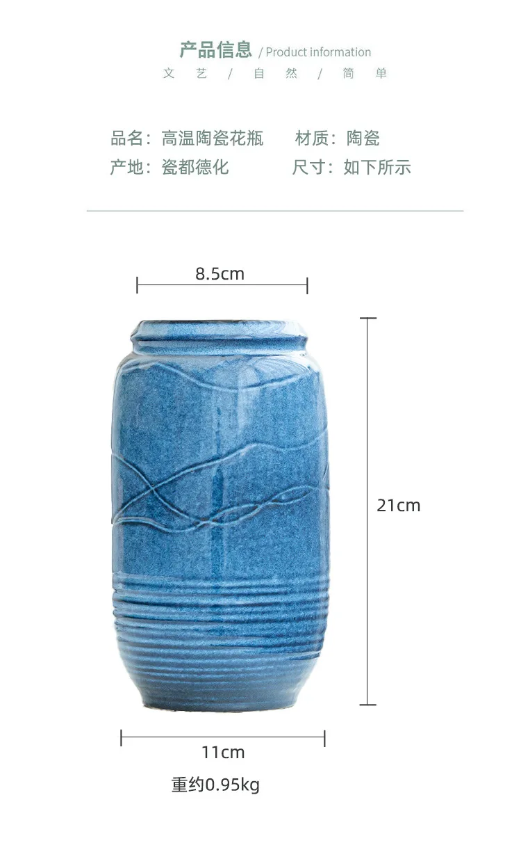 Modern fashion table decor round glossy blue pottery centerpiece nordic luxury ceramic flower vase for home.jpg