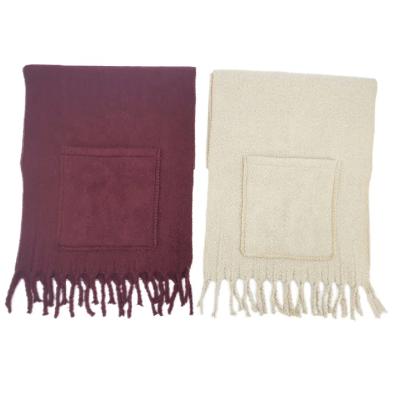 Модный зимний плотный полиэфирный высококачественный однотонный Карманный шарф для женщин