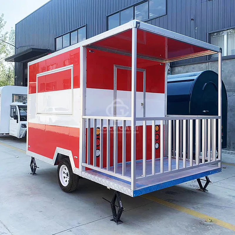 Snack Trailer Mobile Snack Pizza Fast Food Truck Stainless Steel Catering Concession Coffee BBQ Food Trailer With PorchFor Sale