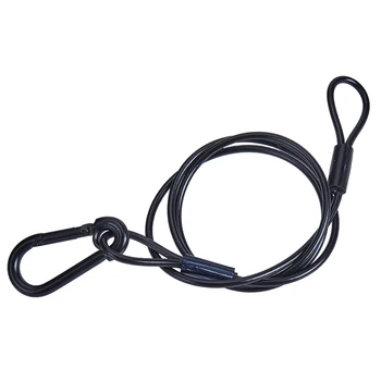small size Safety Cable Black Coated Stainless Steel Security Cable with Carabiner Lock, 110lb Safety Rope for DJ Stage Light