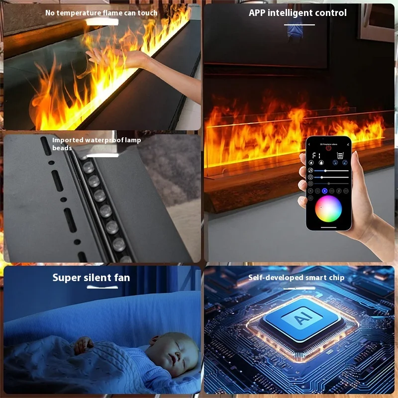 2024 Customized Freestanding Realistic 3D Flame Led Mist Fireplace Remote Control Water Vapor Steam Electric Fireplace