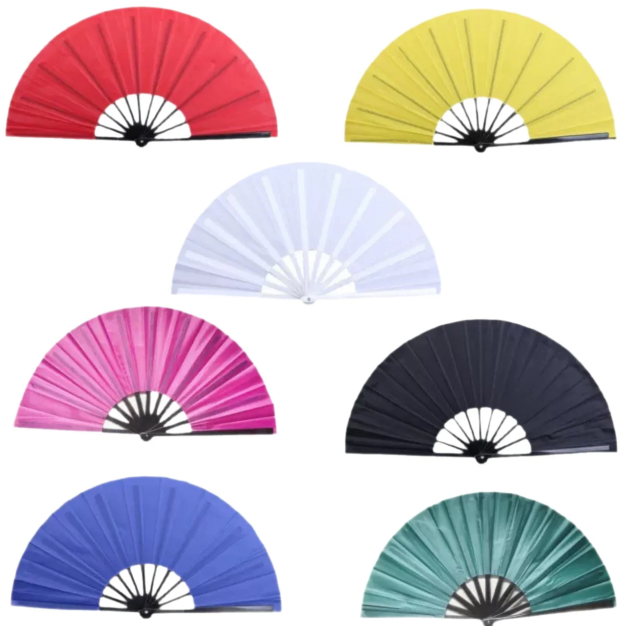 33.3cm Colorful Kung Fu Fan Black Bone Plastic Tai Chi Fan Dollar Fan Fluorescent Fan Fabric Fan Cross-Border Model 0089 for preview 5