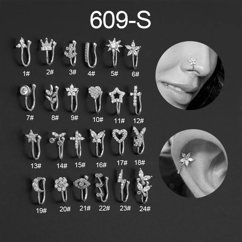 JDXN 24 PCS Fake Nose Rings Set Ear Clips Non Piercing