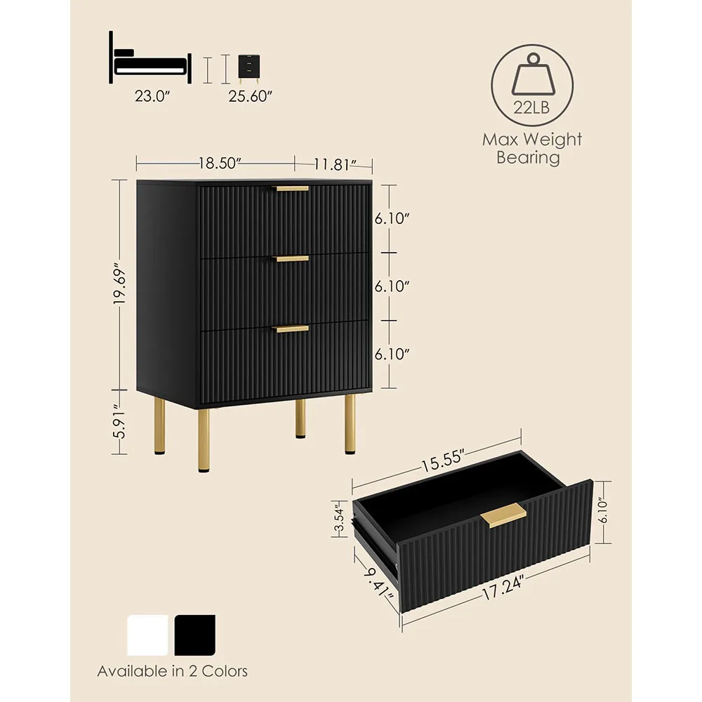 Modern Gold Frame Nightstand with 3 Storage Drawers Tall Bedside Table for Bedroom & Living Room MDF End Table Furniture factory