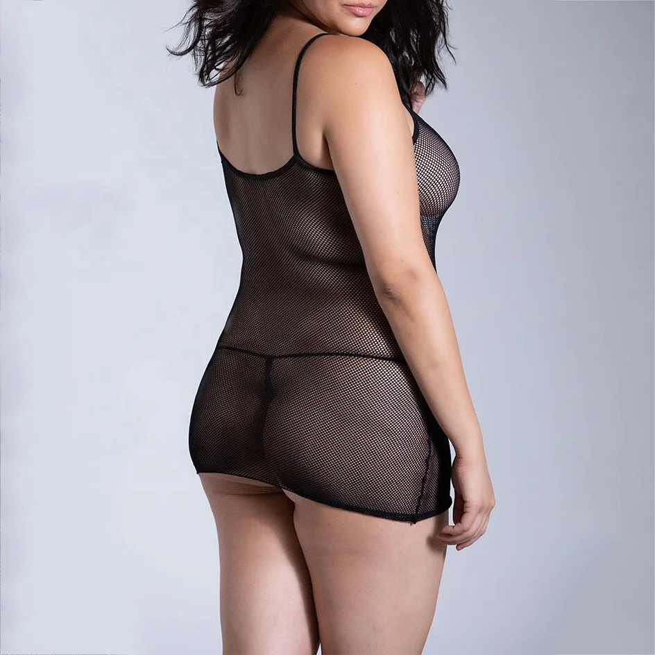 Transparent Lace Fishing Net Jacquard One Piece Plus Size  Women Sexy  Lingerie Transparent