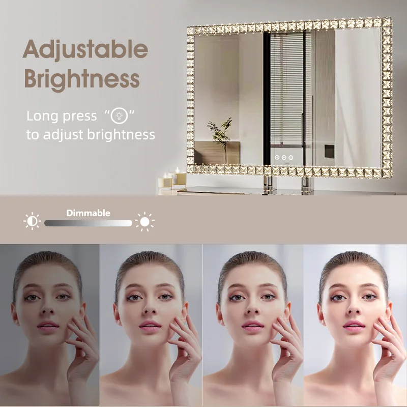 Stainless Steel Crystal Glass LED Vanity Mirror with RGB Light Adjustable for Personal Beauty and Home Cosmetic 3