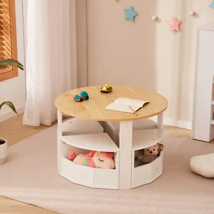 EDULAND Modern Wood Nesting Round Table for Kids School Activity Play Non-Toxic with 4 Storage Stools for Art Craft Set