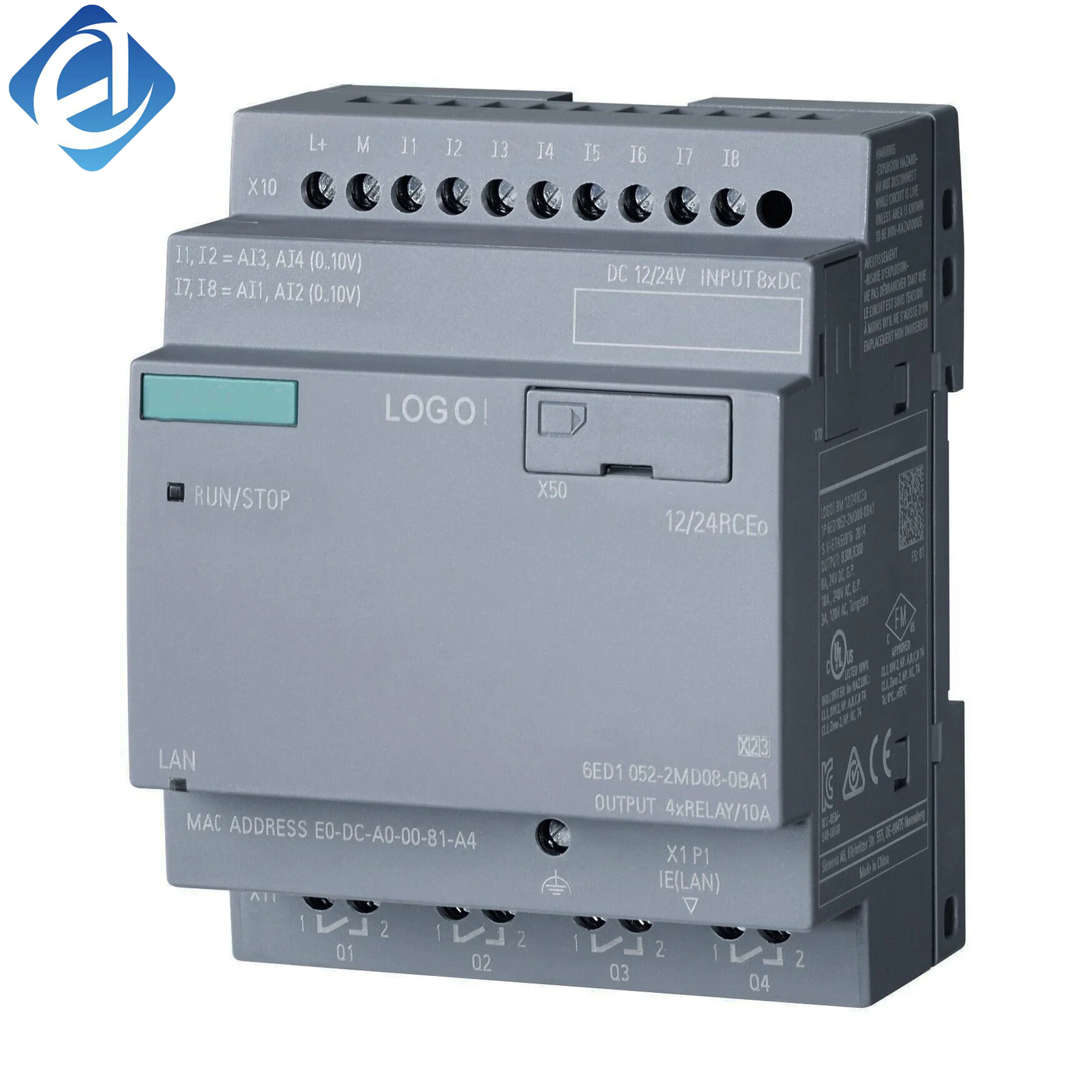 New Original 6ED1052-2MD08-0BA1 LOGO! Logic controller. Integrated DC power supply, rich digital IO points, simple programming and compact structure, realizes small equipment sequence control, timing logic