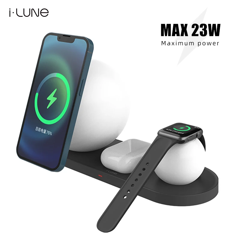 2022 Новое поступление Лидер продаж LUNE реальная magsafing 3in1 23 Вт светодиодные QI Беспроводное зарядное устройство-подставка и настроение лампа