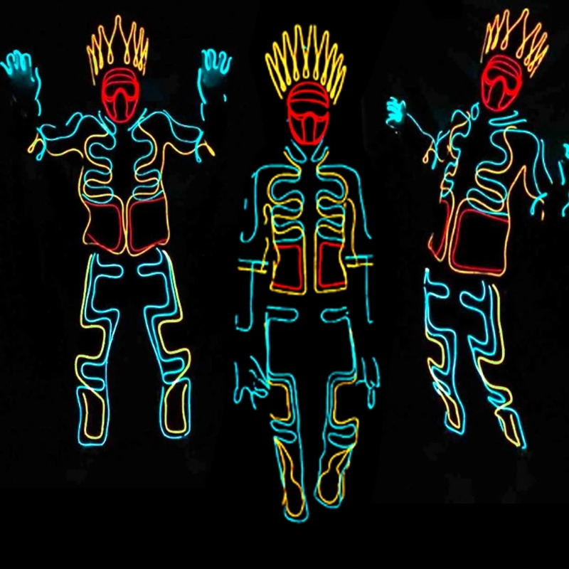 RICHSHINING Custom EL Wire Suit Cold Light Clothing Neon Led Strip Superhero Design Costumes for Graduation Party Stage Show