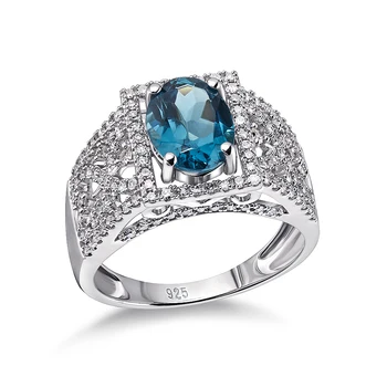 Luxury Custom Natural London Blue Topaz Classic Jewelry 925 Sterling Silver Couples Diamond Engagement Ring