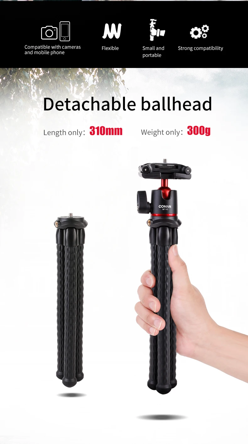 Coman Portable Flexible Vlogging Kit Video Recording Mini Octopus Tripod Stand Camera Smartphone Tripod For Mobile Phone