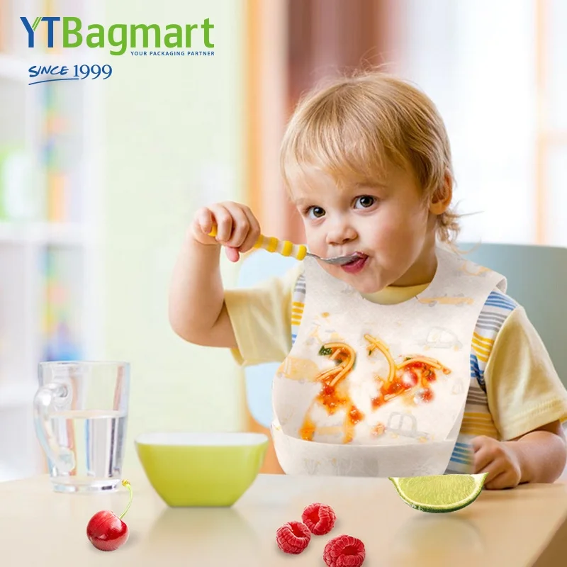 Новый дизайн, водонепроницаемые нетканые одноразовые детские нагрудники с принтом на заказ