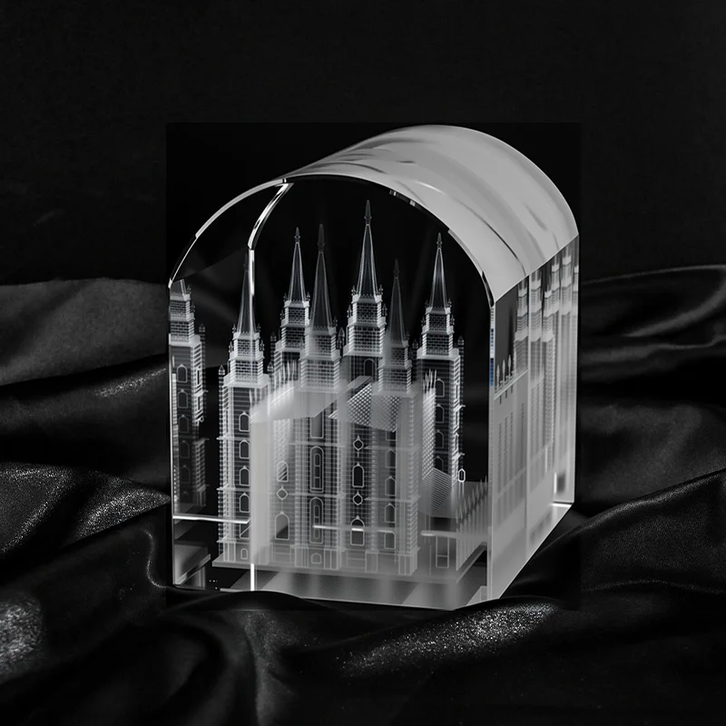 product wholesale custom 3d laser engraved glass crystal crafts paperweight laser engraver building model door shape k9 crystal cube-9