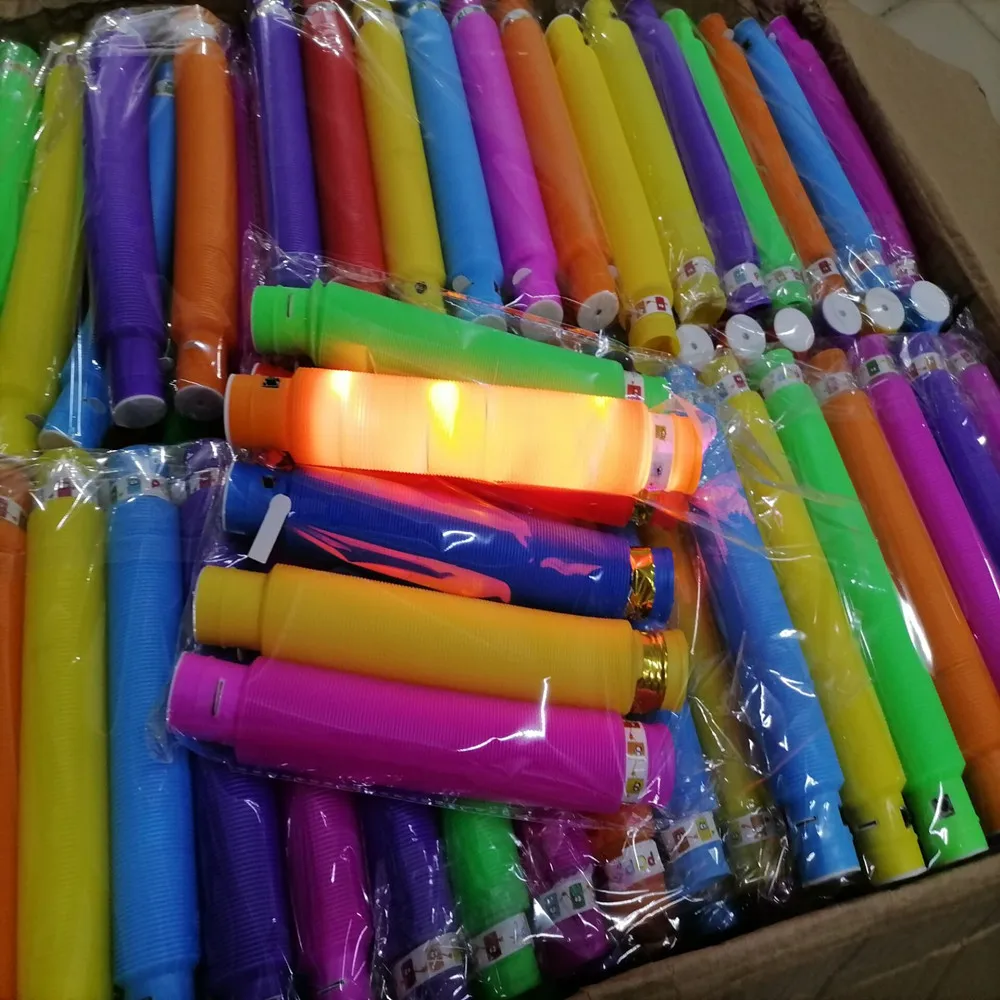 EE961 пластиковая телескопическая гофрированная трубка для создания атмосферы на вечеринке антистресс разноцветные трубки светодиодные игрушка-антистресс