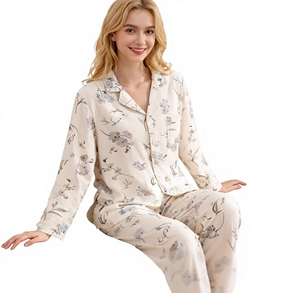 Logo Private Label Wholesale Breathable Bamboo Fiber Long Sleeve Loose Plus Size Casual Homewear Men Women Pajamas