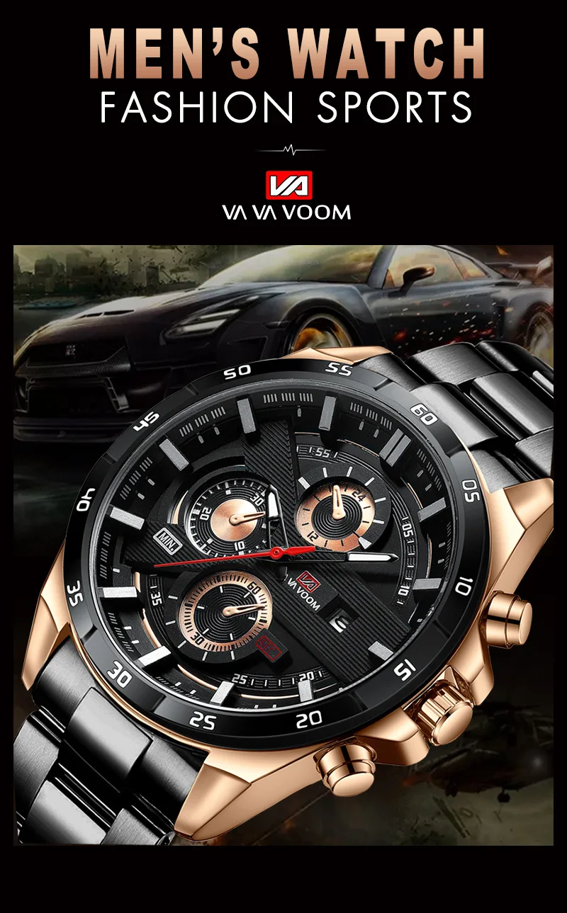 VA VA VOOM Va-216 Leather and Steel Strap Chronograph watch For Men