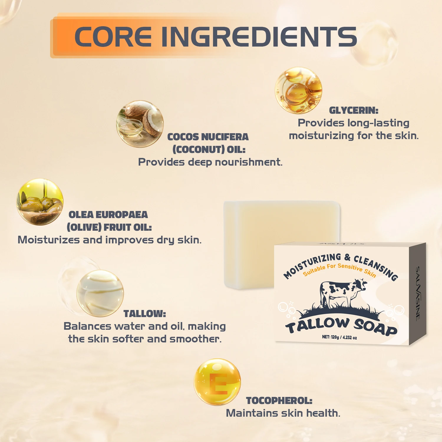 Lanthome Fancy  Long-Lasting Moisturizing Vetiver Grounding Bar Soap Tallow Soap Cow Soap for 120 G