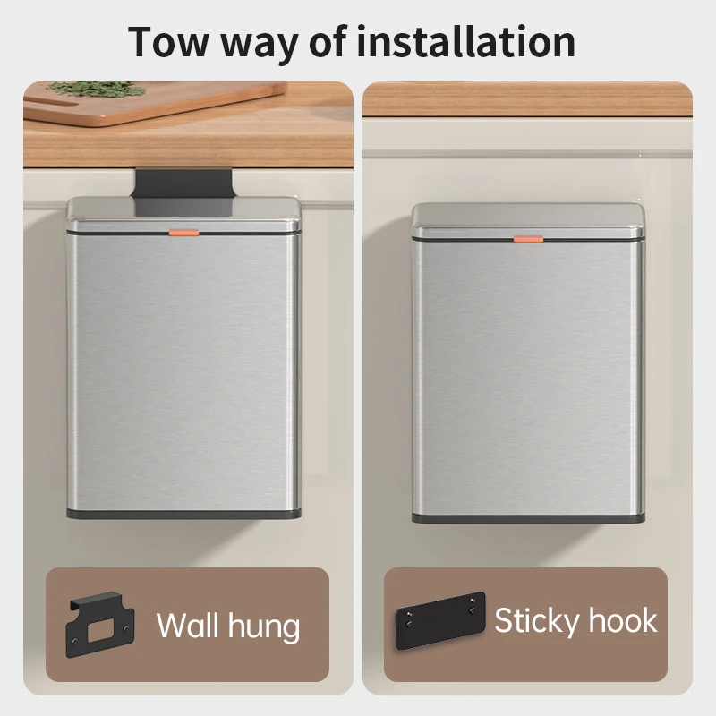 Java Wholesale 5L Wall Mounted Space Saving Stainless Steel Garbage Can Kitchen Waste Bin