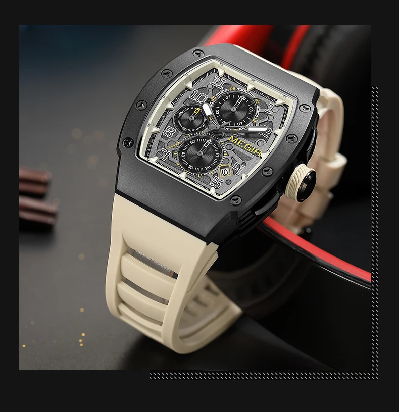 MEGIR 8411 Luxury Business Men's Quartz Wristwatch Fashion Blue Silicone Waterproof Luminous Pointer Dial Custom Watch