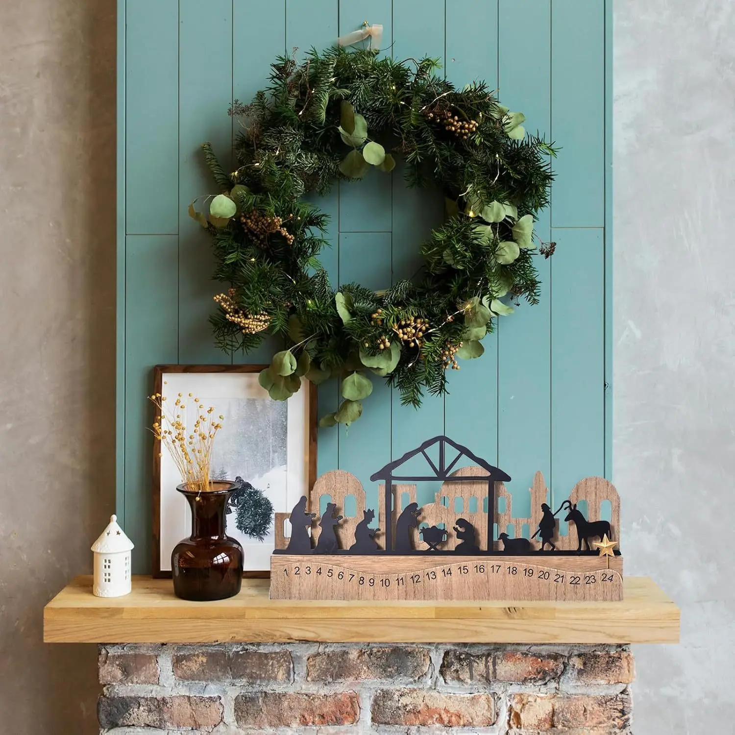 Calendario Dell'Avvento In Legno A Forma Di Renna | Riutilizzabile 23,5 Cm | Decorazione Natale