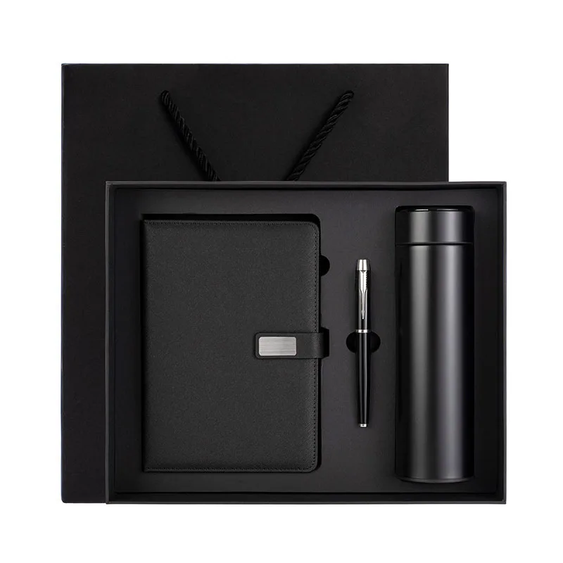 Customizable Corporate Leather Notebook Gift Set With Led Thermos Flask Custom logo Luxury Journal Promotional Gift Box With Pen
