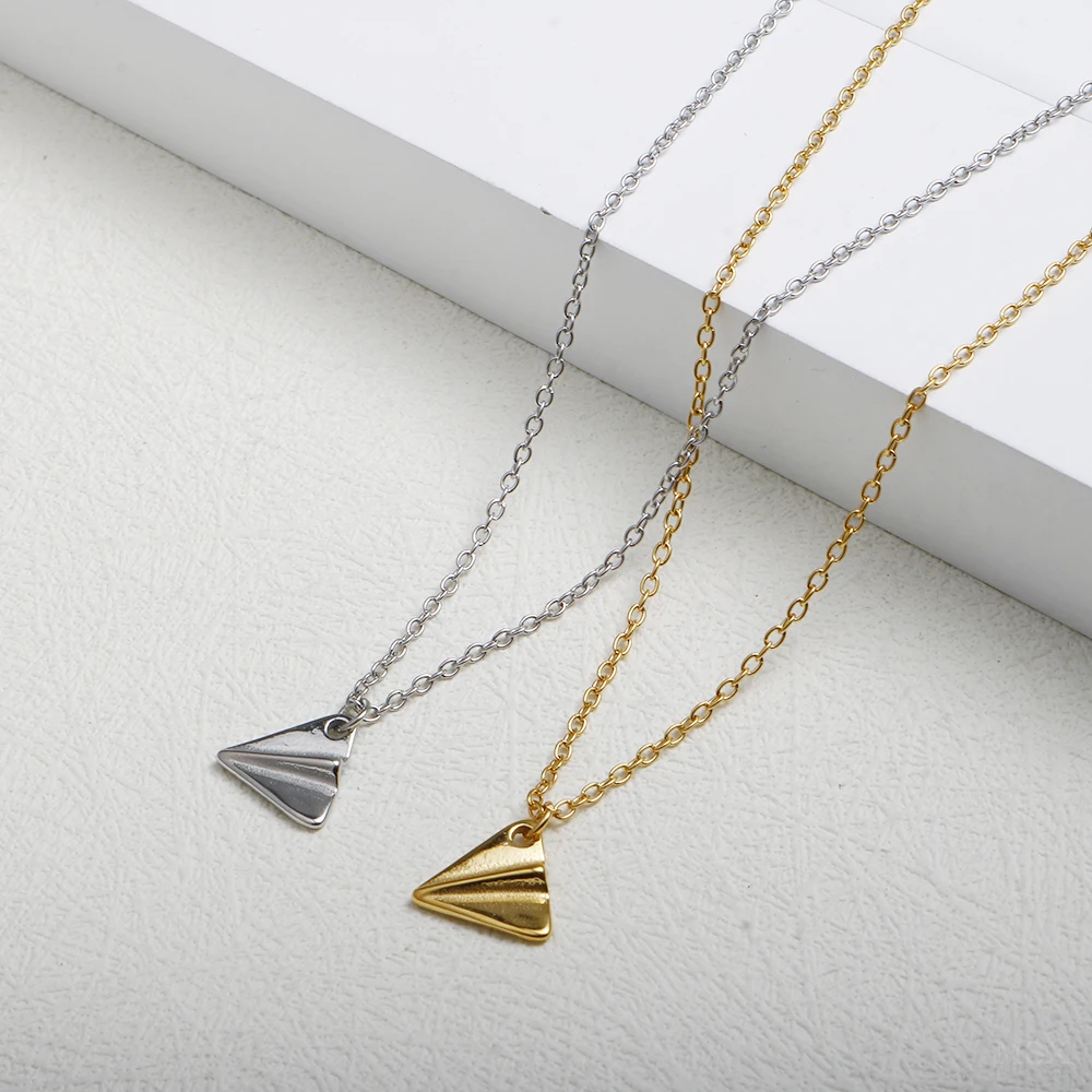 Minimalist Trendy Stainless Steel Paper Airplane Shape Pendant Gold Color  Cute Design Necklace for Women Girl Daily Wear Jewelry