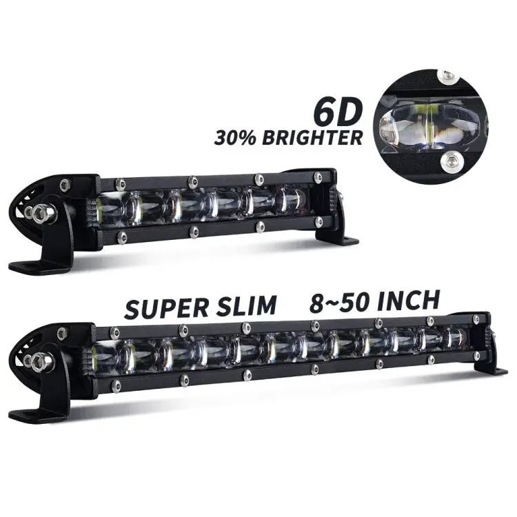 Super Bright E marked 6D Single Row Super Slim 7″ 8″ 14″ 20″ 30″ 42″ 52″ Inch 24V Barra Led Bar Offroad 4×4 Car Led Light Bar