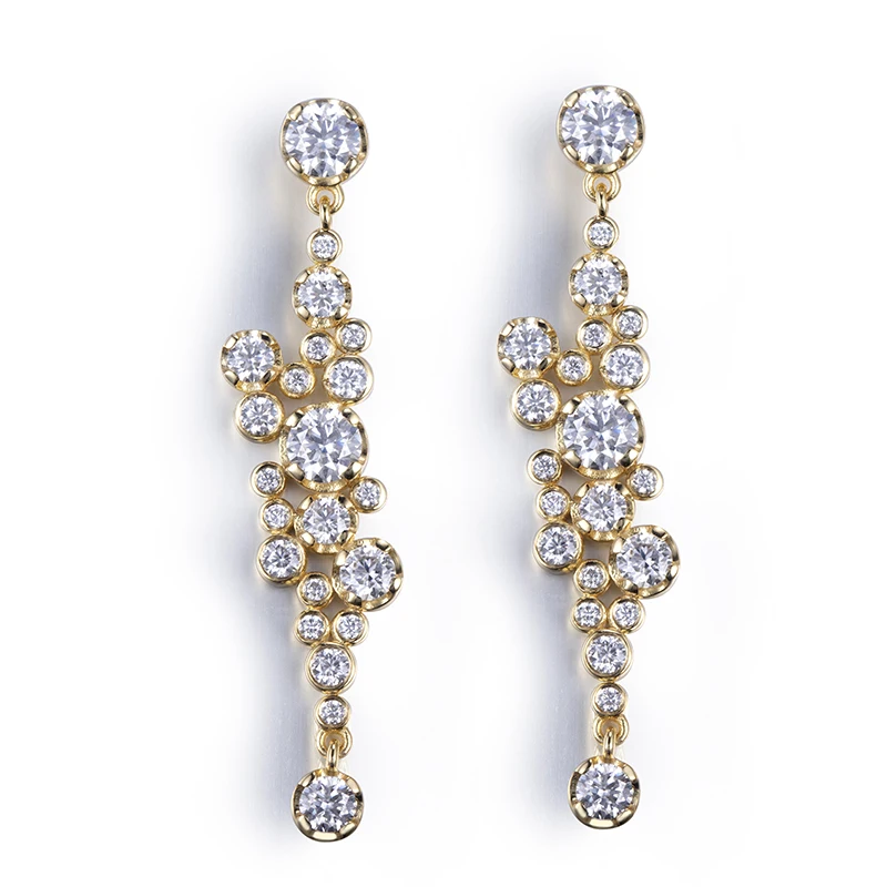 Messi Jewelry 14k Yellow Gold Plated 925sliver Woman Fashion Jewelry Moissanite Drop Earrings