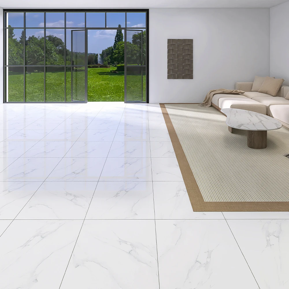 Vitrified Solid Glossy Foshan Porcelanato Tile White Marble Porcelain 600x600 Firebrick Anti-Slip Flooring for House Living Room