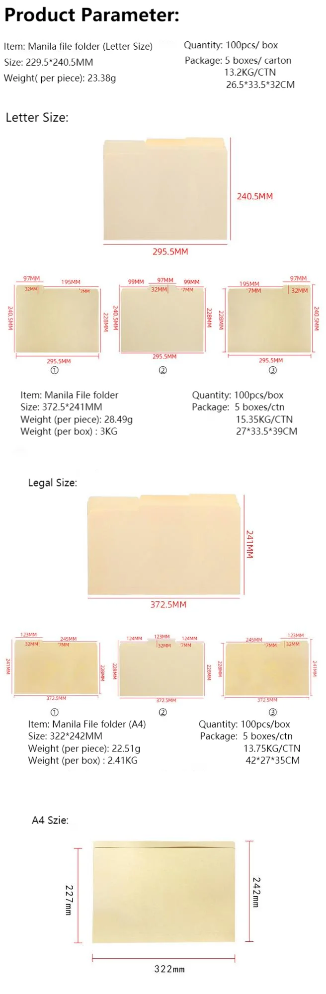 Colorful Hanging File Paper Folder Suspension File Folder Size Hanging