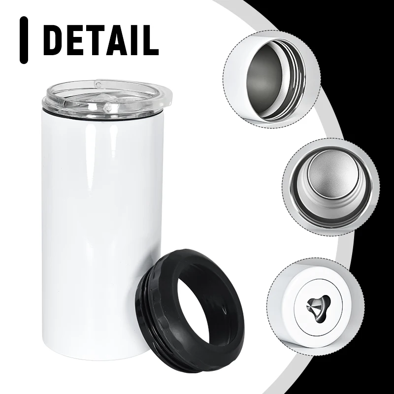 New 4 in 1 cooler 16oz blank insulated stainless steel wine and beverage drink can cooler white sublimation with opener