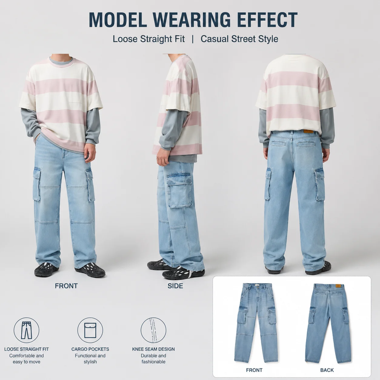 High Street Popular Vintage Multi-Pocket Functional Cargo Casual Trousers Men's and Women Cargo Pant Denim Cargo Jeans Pants