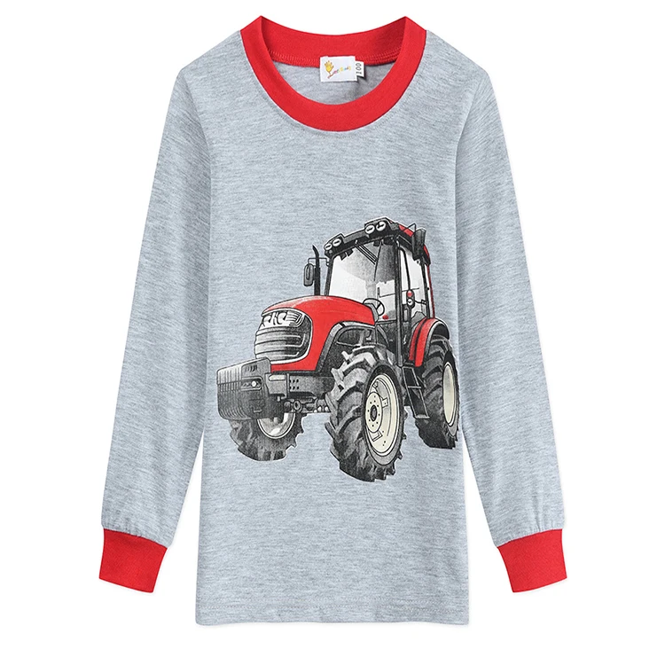 Внедорожный трактор детская одежда для сна с принтом, хлопковые футболки с длинным рукавом для мальчиков, пижамный комплект
