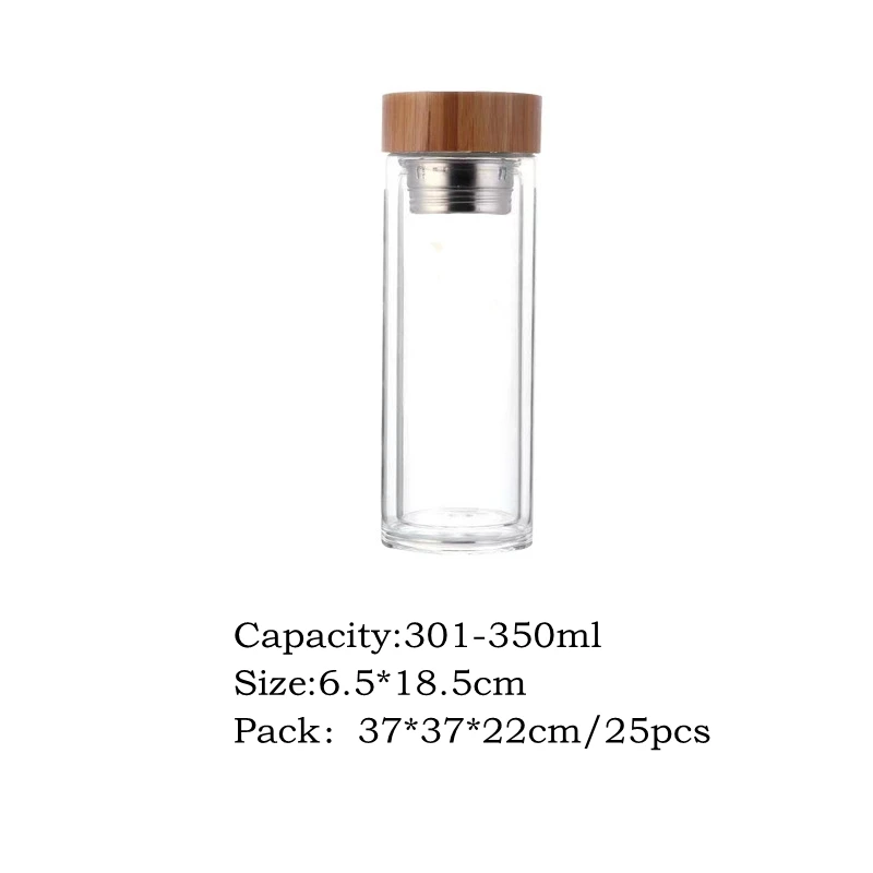 500ml Eco Friendly Drinking Glass Bottle Inside Filter Bamboo Lids