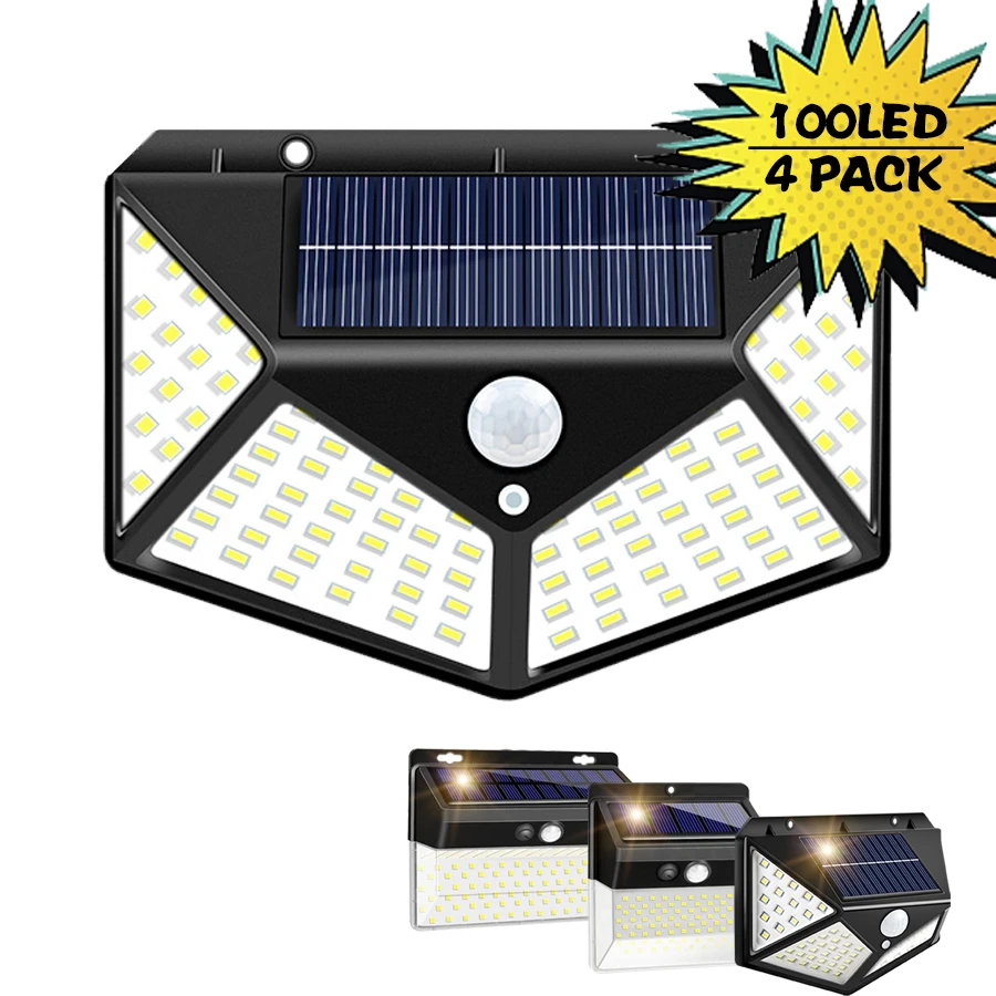 100LED Solar Power Wall Light Motion Sensor Waterproof Outdoor Garden Lamp Hot 