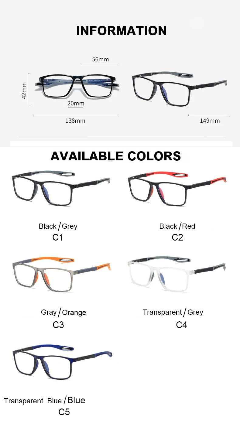 Full Rim Square Optical Glasses Men Frame Sports Prescription