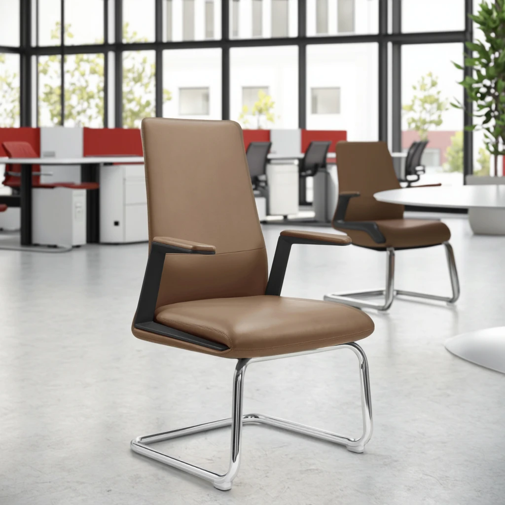 Arc Base Reception Chair PA+30%GF Plastic Supports Waterproof PU Leather Conference Room Furnishing 5