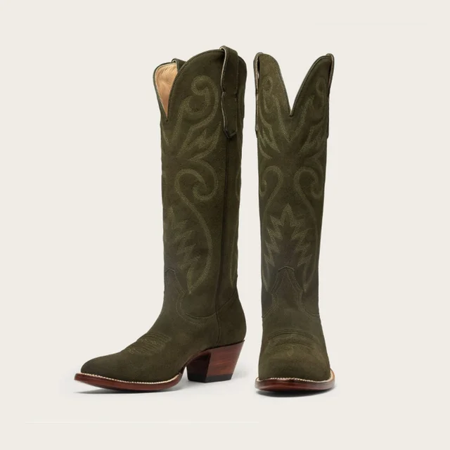 Retro Suede cowboy boots Chelsea women's boots embroidered mid-boot