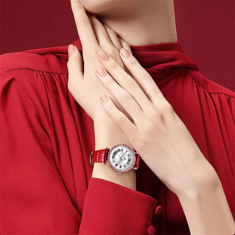 SHENGKE Mossanite Uhr Auf Lager Business Bands Dünnes Leder