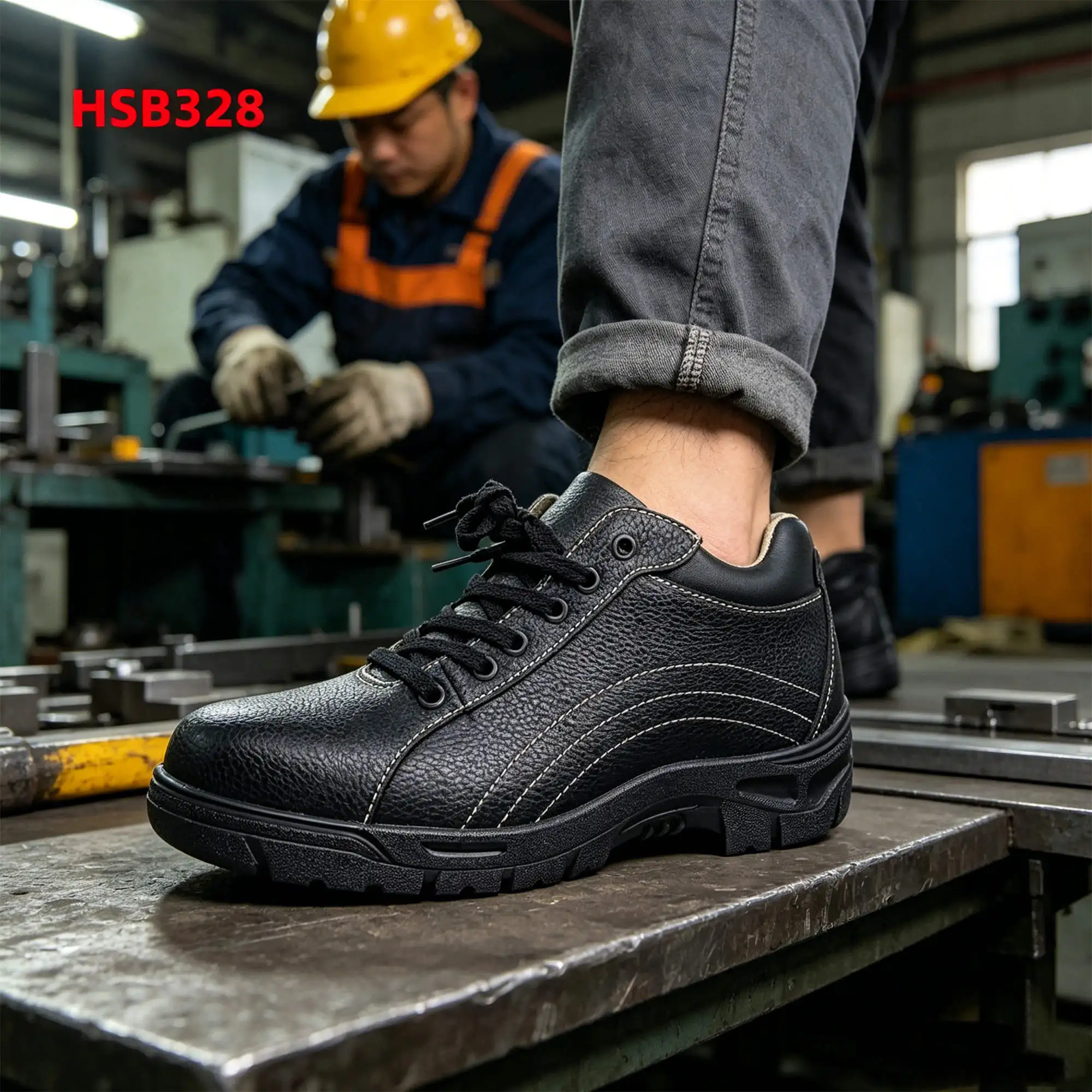 ZYF,Building Renovation Scratch Guard Embossed Leather Safety Shoes Workshop Using Grease Resistant Black Work Boots HSB328