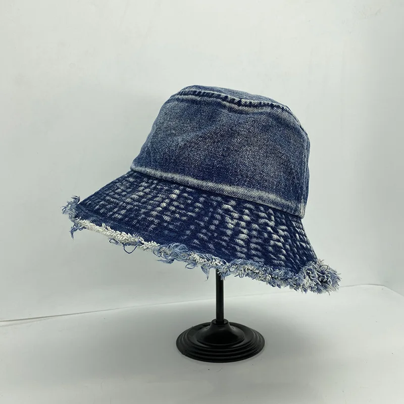 Denim Distressed Bucket Hat - Casual & Versatile Headwear display picture 1