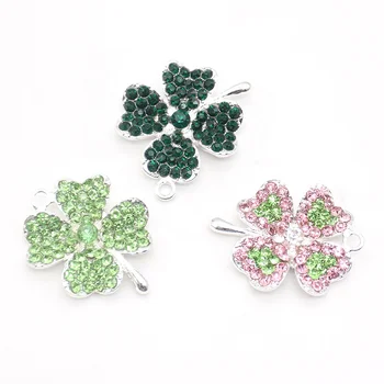 Crystal Good Luck Four Leaf Clover Charm Pendants Rhinestone Clover Pendant For Necklace