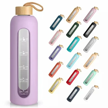 BPA free Time Marker Plastic Drink Gym aesthetic glass sparkling  rose water bottle competitive price