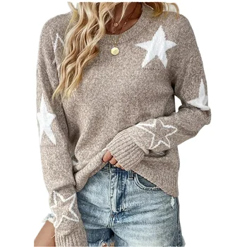 Autumn/winter new fashion print crewneck casual loose and gentle pullover top