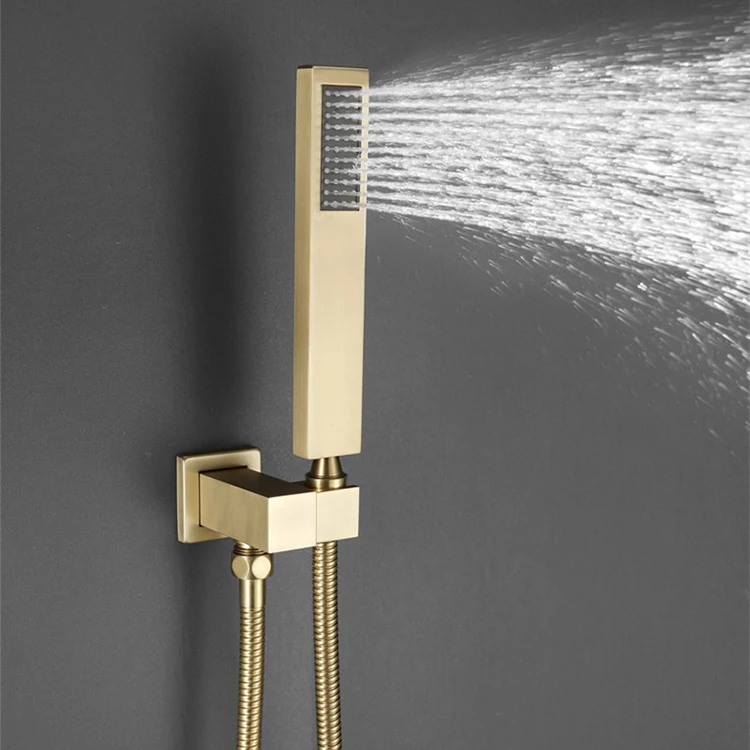 Juego de mezclador de ducha y bañera dorado oculto montado en la pared de fábrica