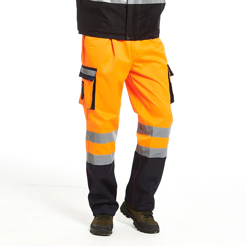 European Style Hi Vis Multi Pocket Cargo Work Pants High Visibility Safety Work Pants with Reflective Tape