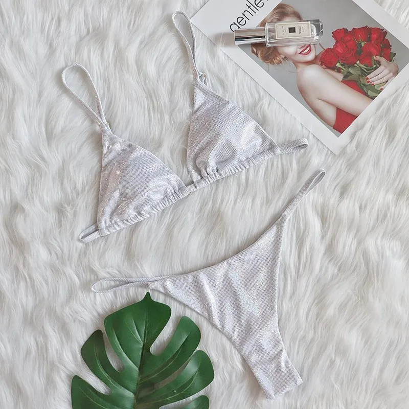 Bikini Push Up Donna Con Strass - Costume Da Bagno Due Pezzi Glitterato Triangolo - Foto 8