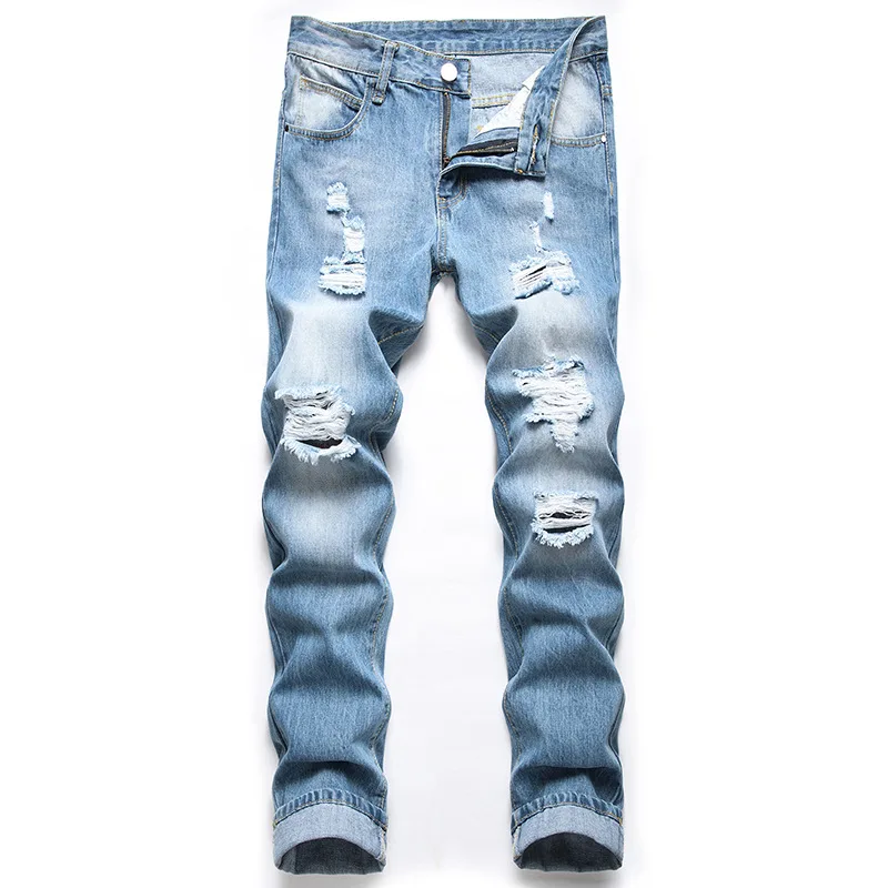 High Quality Custom Ripped Jeans Slim Fit Stacked Jeans For Mens Denim ...